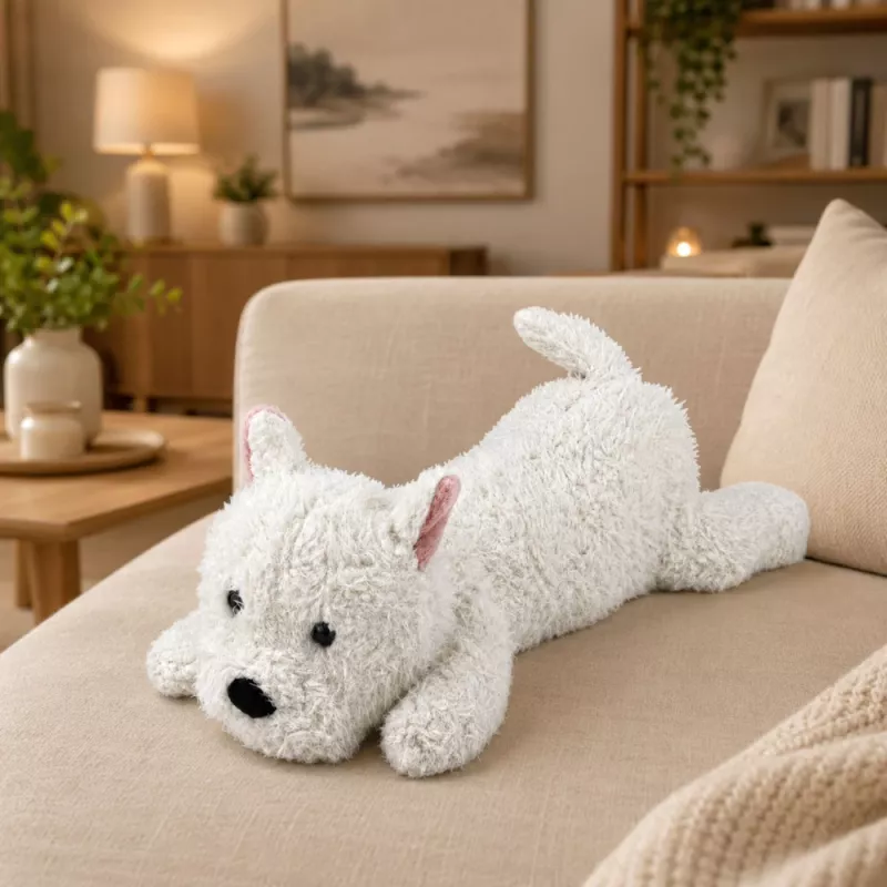 LEAN TOYS Vakarų Škotijos baltasis terjeras pliušinis šuo minkštas žaislas, baltas, 40 cm