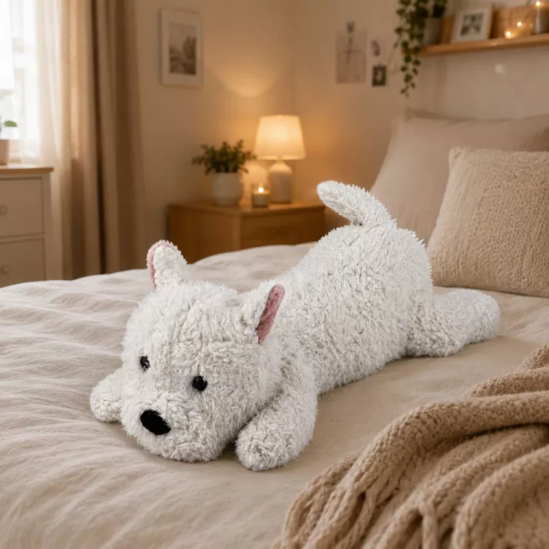 LEAN TOYS Vakarų Škotijos baltasis terjeras pliušinis šuo minkštas žaislas, baltas, 40 cm