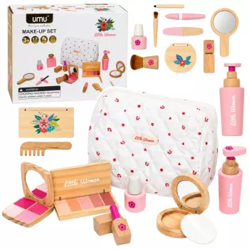 LEAN TOYS Medinis grožio rinkinys mergaitėms su baltu kosmetiniu krepšiu, 17 dalių