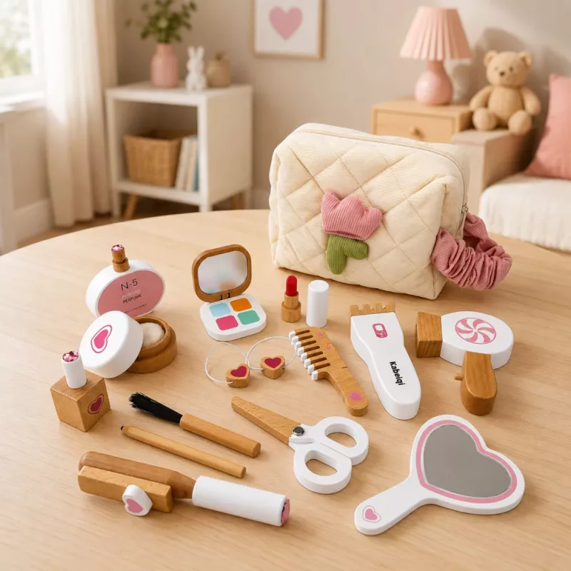 LEAN TOYS Medinis grožio rinkinys Makiažo kosmetinė su priedais 16 vnt.