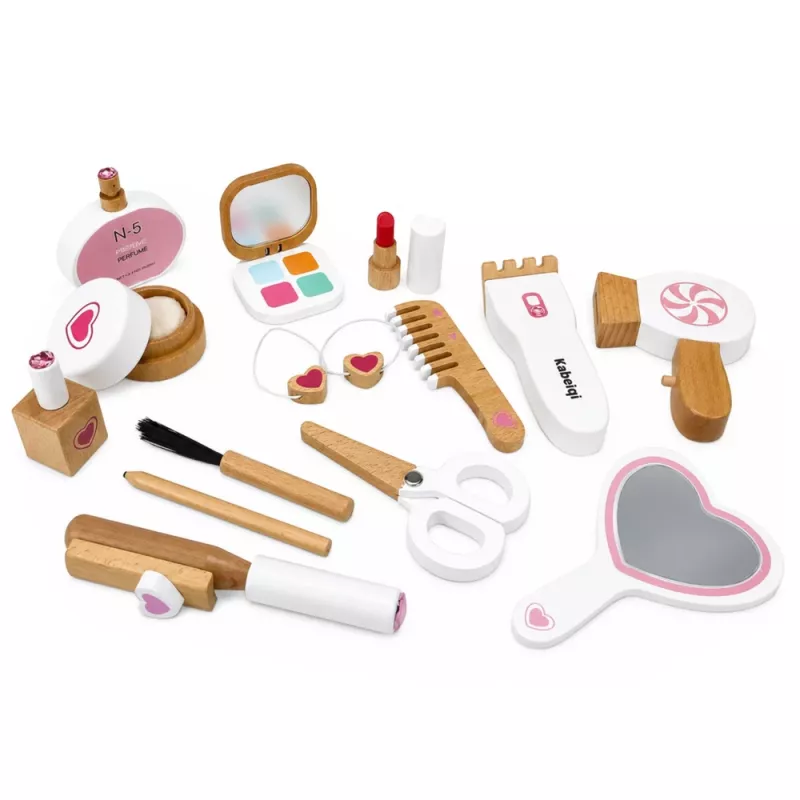LEAN TOYS Medinis grožio rinkinys Makiažo kosmetinė su priedais 16 vnt.