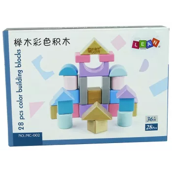 LEAN TOYS Wooden Bricks Pastel Colours 28 Pieces Castle