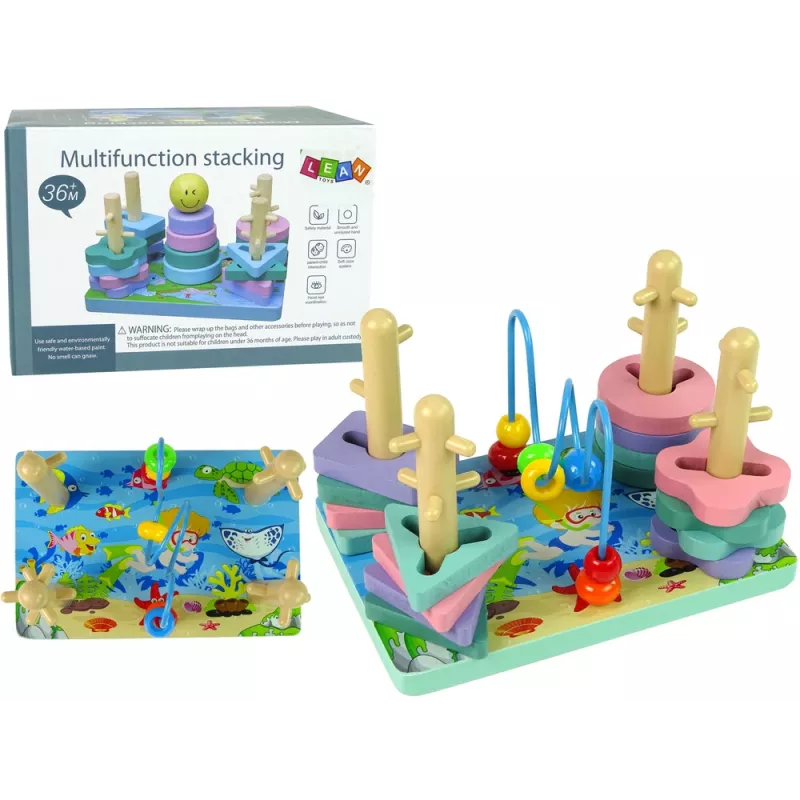 LEAN TOYS Wooden Bricks Sorter Sea World Educational Beads