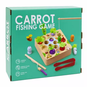 LEAN TOYS Medinių morkų ir sliekų magnetinis žaidimas su lazdele