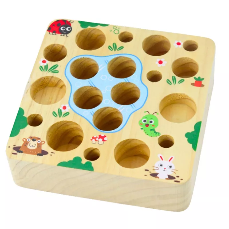 LEAN TOYS Medinių morkų ir sliekų magnetinis žaidimas su lazdele