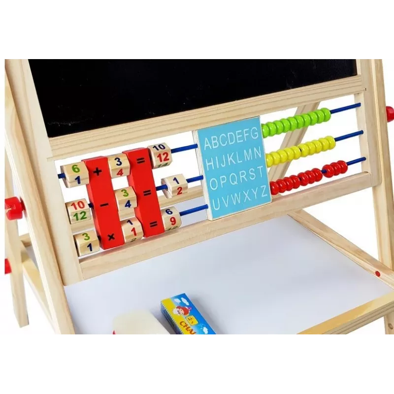LEAN TOYS Medinė kreidinė lenta su abaku, laikrodžiu, skaičiais ir magnetu