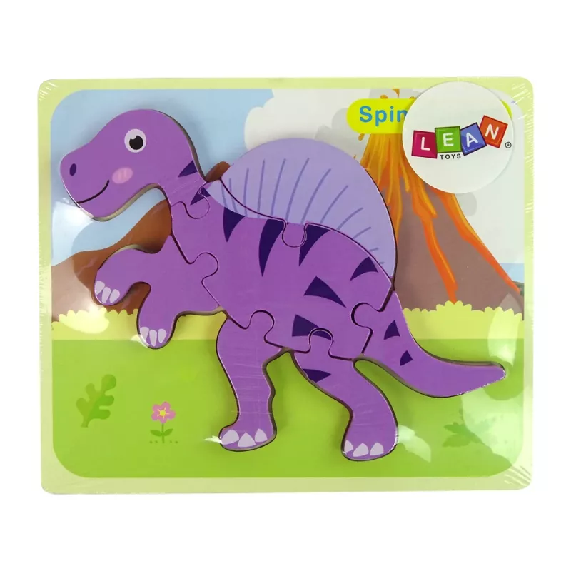 LEAN TOYS Wooden Puzzle Dinosaur Corythosaurus Pink Spinosaurus Purple