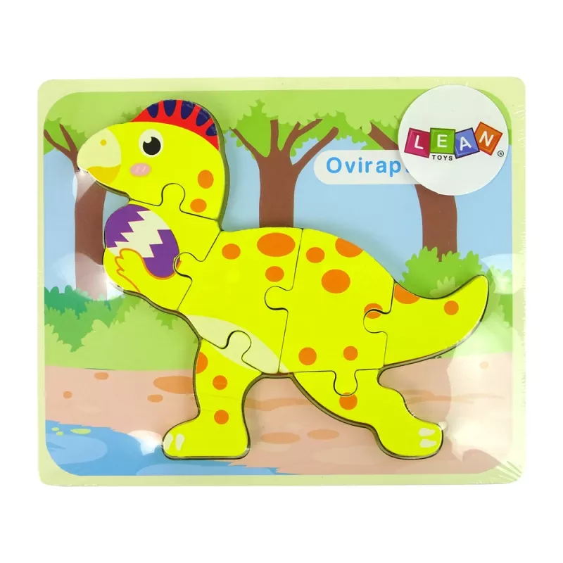 LEAN TOYS Wooden Puzzle Dinosaur Stegosaurus Yellow