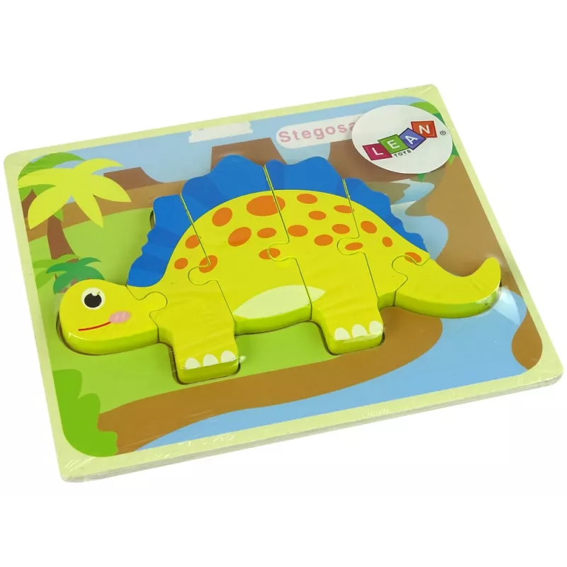 LEAN TOYS Wooden Puzzle Dinosaur Stegosaurus Yellow