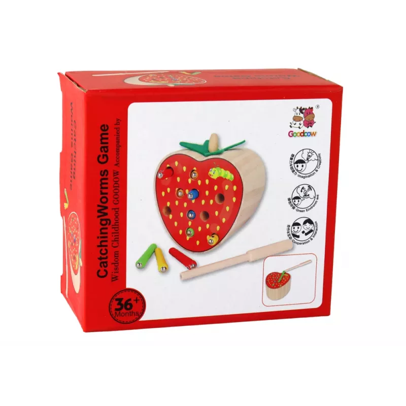 LEAN TOYS Wooden Strawberry Catch the Worm Magnetic Game