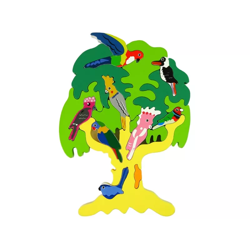 LEAN TOYS Wooden Tree Birds Parrots DIY Wooden Puzzle Blocks