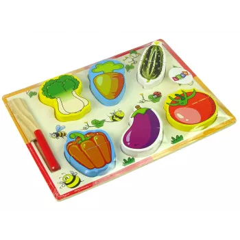 LEAN TOYS Medinis daržovių pjaustymo rinkinys 6 dalys Pomidoras Paprika Agurkas