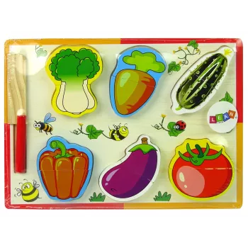 LEAN TOYS Medinis daržovių pjaustymo rinkinys 6 dalys Pomidoras Paprika Agurkas