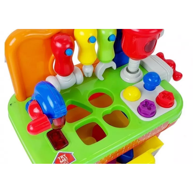 LEAN TOYS dirbtuvės kūdikiams rūšiuoklis įrankių rinkinys su garsu ir šviesa