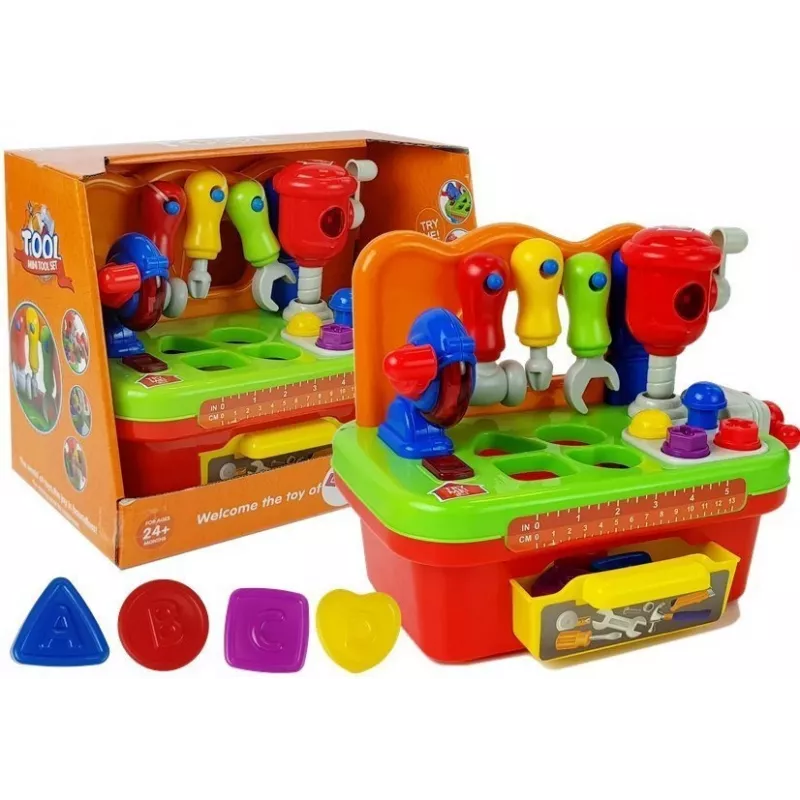 LEAN TOYS dirbtuvės kūdikiams rūšiuoklis įrankių rinkinys su garsu ir šviesa