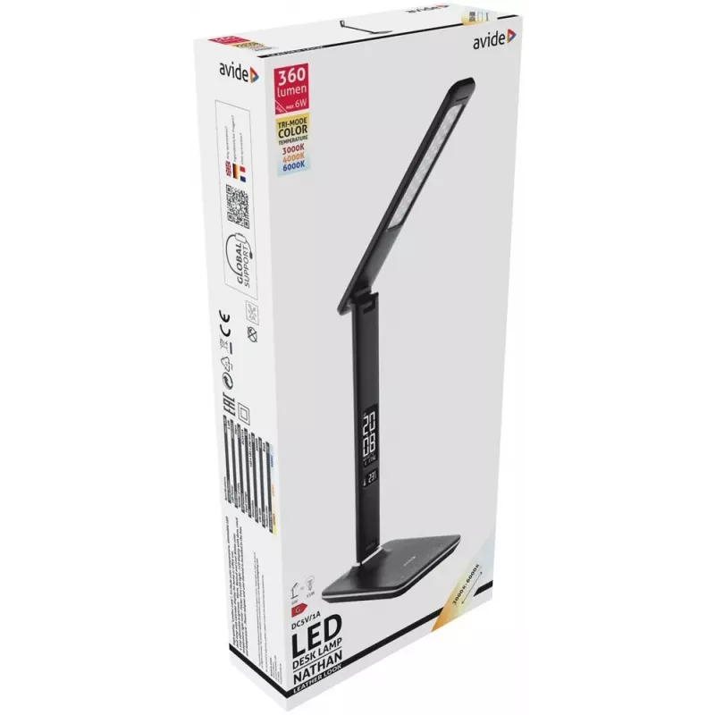 Avide LED stalinė lempa su kalendoriumi, juoda, 6W, 350lm