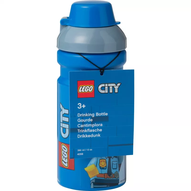 LEGO City geriamasis butelis 390 ml mėlynas su minkštu silikoniniu snapeliu ir permatomu dangteliu, PP/silikonas, 1 vnt. (40561735)