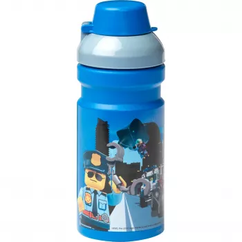 LEGO City geriamasis butelis 390 ml mėlynas su minkštu silikoniniu snapeliu ir permatomu dangteliu, PP/silikonas, 1 vnt. (40561735)