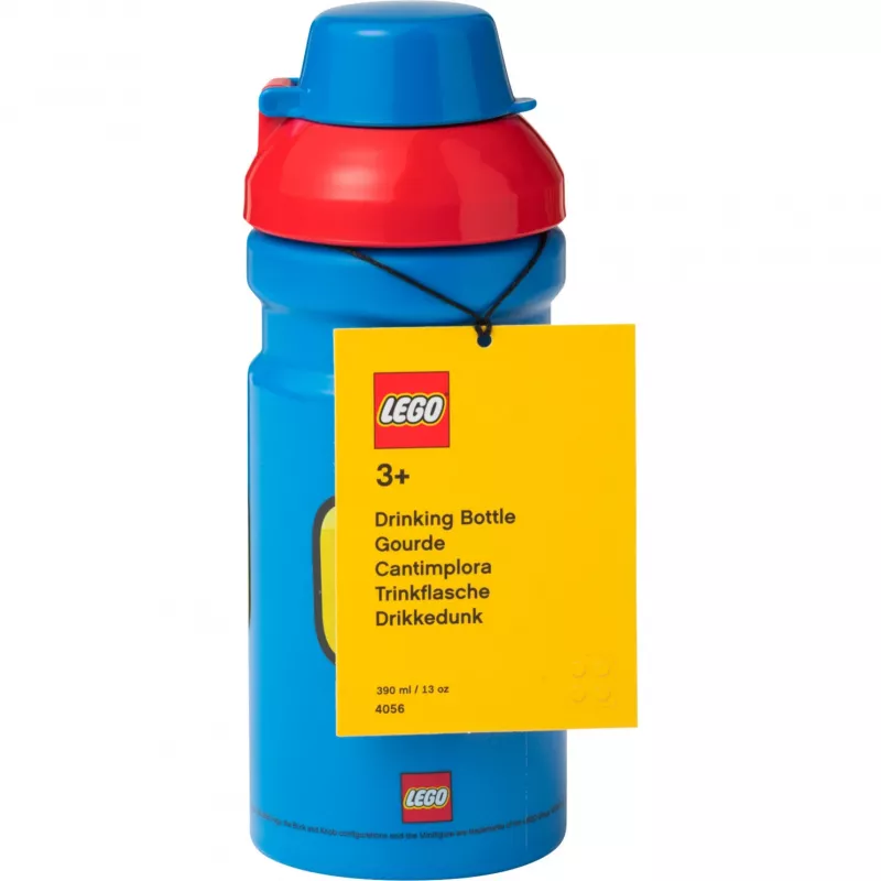 LEGO Iconic Gėrimo Butelis 390 ml Mėlynas su Silikoniniu Snapeliu ir Pusiau Permatomu Dangteliu
