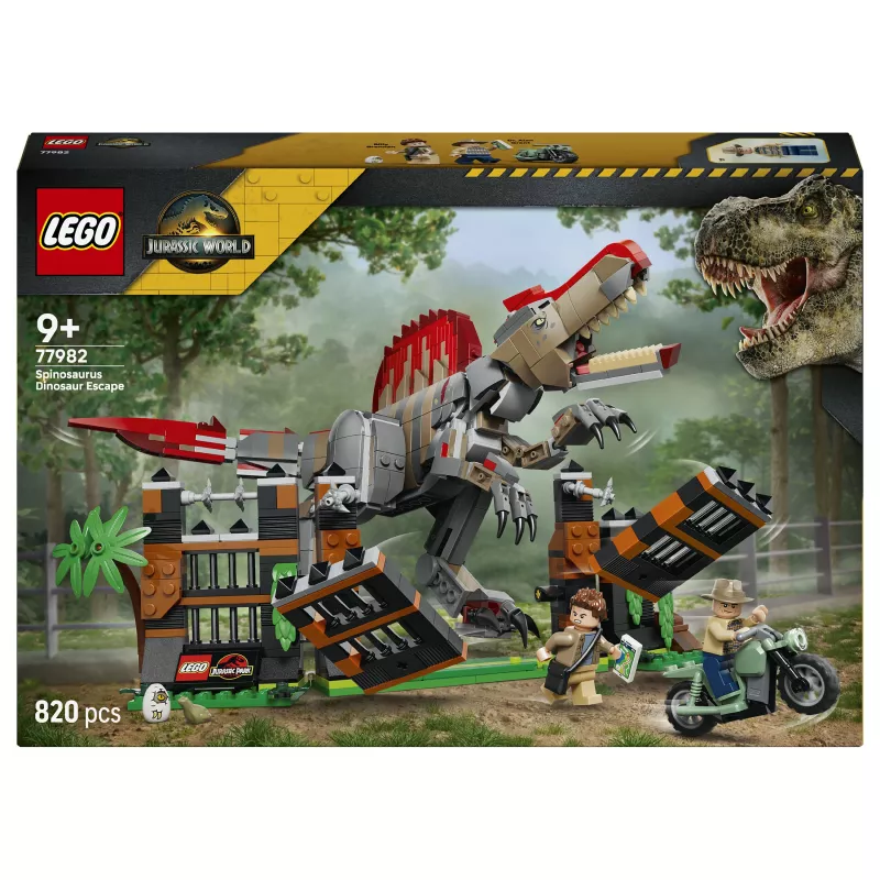 LEGO Jurassic World 77982 Spinosaurus Dinosaur Escape Building Set su Owen Grady ir Claire Dearing minifigūrėlėmis (248 dalių)
