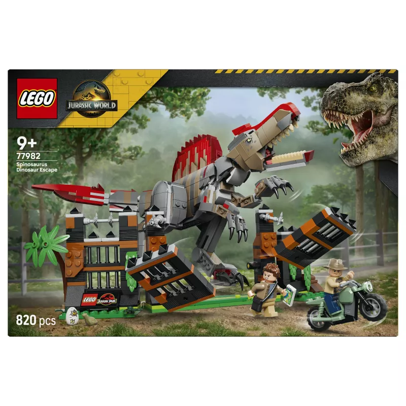 LEGO Jurassic World 77982 Spinosaurus Dinosaur Escape Building Set su Owen Grady ir Claire Dearing minifigūrėlėmis (248 dalių)