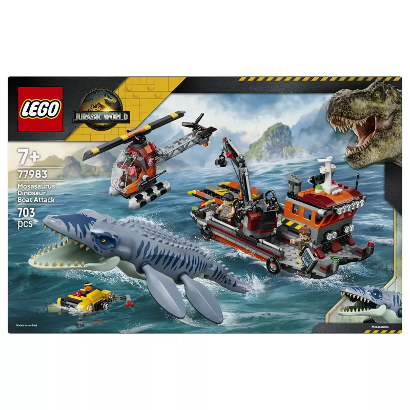 LEGO Jurassic World 77983 Mosasaurus dinozaurų valties ataka (280 dalių, 3 minifigūrėlės, amžius 7+)