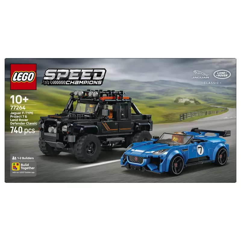 LEGO Speed Champions 77264 Jaguar F-TYPE Project 7 & Land Rover Defender Classic Statybų rinkinys