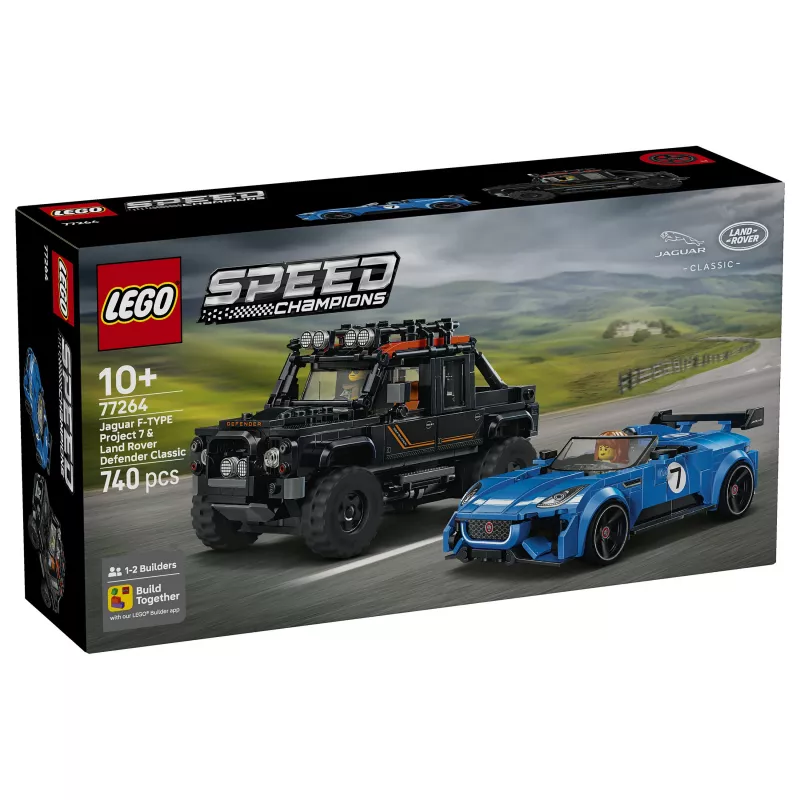 LEGO Speed Champions 77264 Jaguar F-TYPE Project 7 & Land Rover Defender Classic Statybų rinkinys