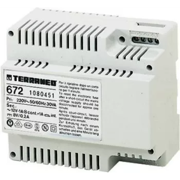 LEGRAND bticino 672 maitinimo blokas durų įėjimo sistemoms, 230V AC į 8V DC / 12V AC, 1.2A, DIN bėgelis, baltas