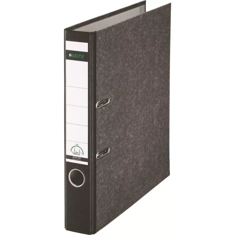 Leitz 1050 Standard Lever Arch File A4 52 mm juodas perdirbto kartono su plyšiais, piršto skylute, metaliniais kraštų apsaugais 1050-50-95