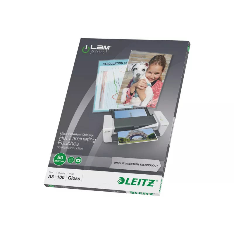 Leitz 7485-00-00 A3 laminavimo kišenės, blizgios, skaidrios, 125 mikronų, 100 vnt. pakuotė