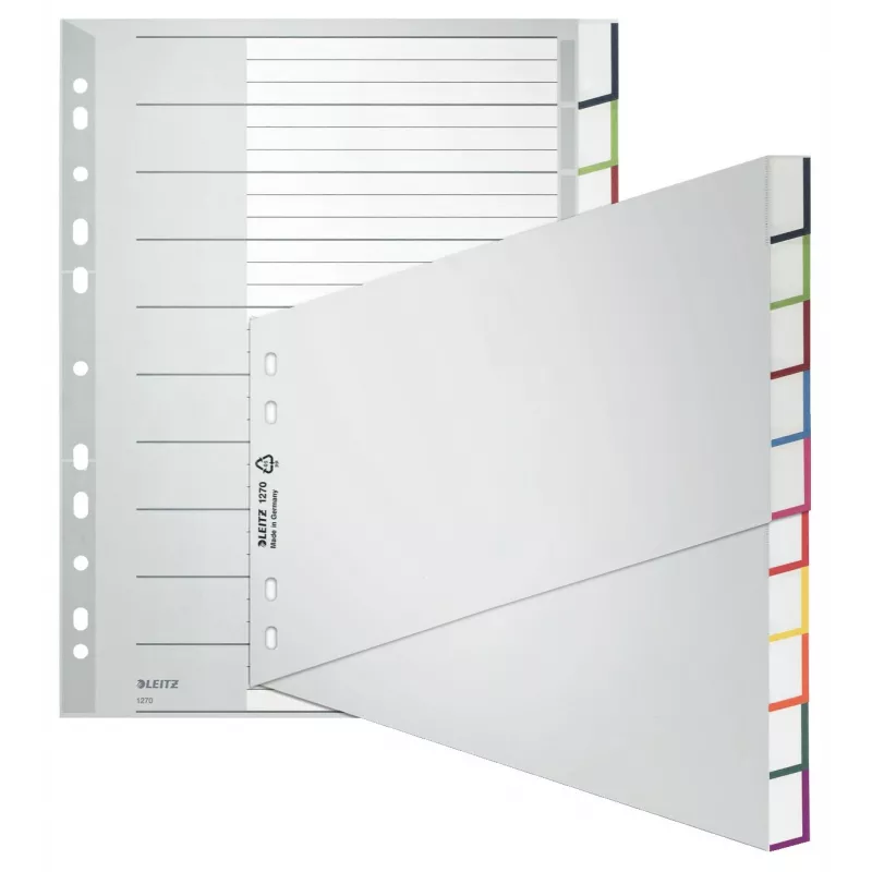 Leitz A4 tušti skirtukai, polipropilenas, pilki, 10 dalių, universalus perforavimas 1270