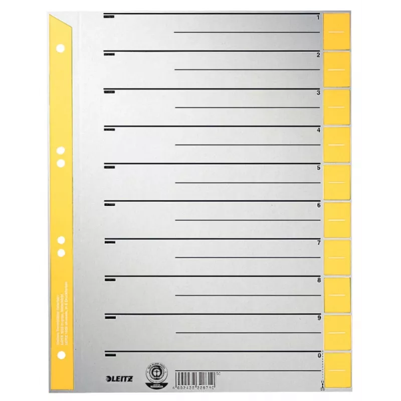 LEITZ A4 itin platūs kraftinio kartono skirtukai, 230 g/m², pilki su geltonais tuščiais skirtukais, 10 dalių rinkinys 1652-00-15