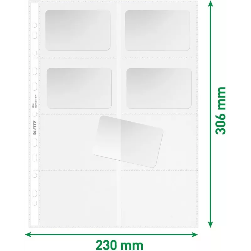 LEITZ Vizitinių kortelių pristatymo įmautė 16 kortelėms, A4, PP permatoma, 0,11 mm, šoninė anga, archyvavimui saugi (4758-30-03)