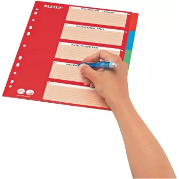 LEITZ kartoniniai skyrikliai, tušti skirtukai, A4, 5 dalių, įvairiaspalviai, 160 gsm, su raudonu rašomu viršeliu 250 gsm (4386-60-00)