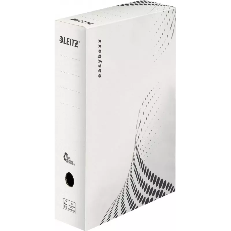LEITZ easyboxx archyvavimo dėžė balta, 100 mm nugarėlė, 100% perdirbtas gofruotasis kartonas, dvigubi uždaromieji atvartai, 25 vnt. pakuotė (6132-00-00)