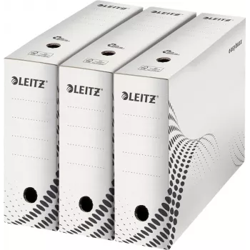 LEITZ easyboxx archyvavimo dėžė balta, 100 mm nugarėlė, 100% perdirbtas gofruotasis kartonas, dvigubi uždaromieji atvartai, 25 vnt. pakuotė (6132-00-00)
