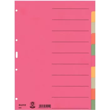 LEITZ itin tvirti kartoniniai registro skirtukai, tušti skirtukai, A4, 10 dalių, įvairiaspalviai, 230 gsm, 5 spalvų per visą storį dažytas kartonas (4359-00-00)