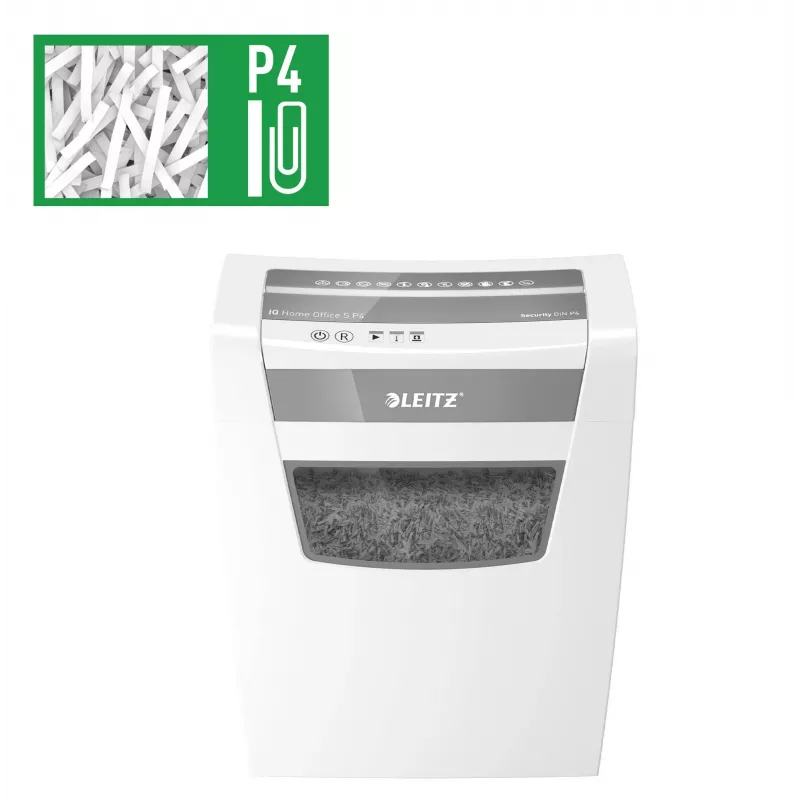 LEITZ IQ Home Office S P-4 dalelių pjaustymo šrederis, 8 lapai, 10 L, baltas (80360000)