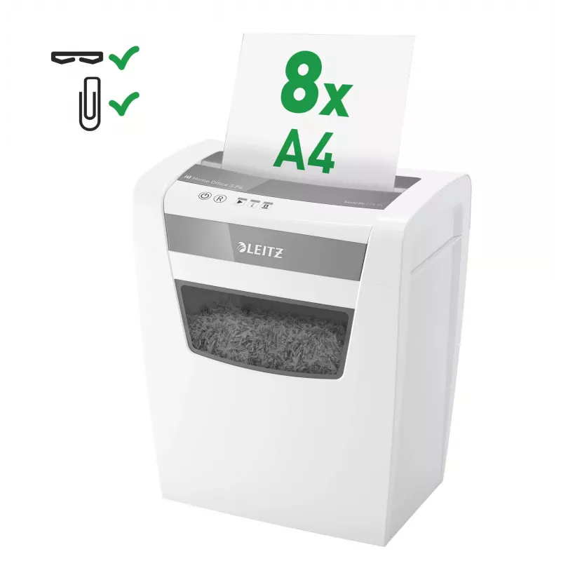 LEITZ IQ Home Office S P-4 dalelių pjaustymo šrederis, 8 lapai, 10 L, baltas (80360000)