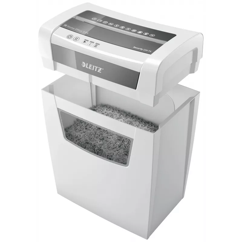 LEITZ IQ Home Office S P-4 dalelių pjaustymo šrederis, 8 lapai, 10 L, baltas (80360000)