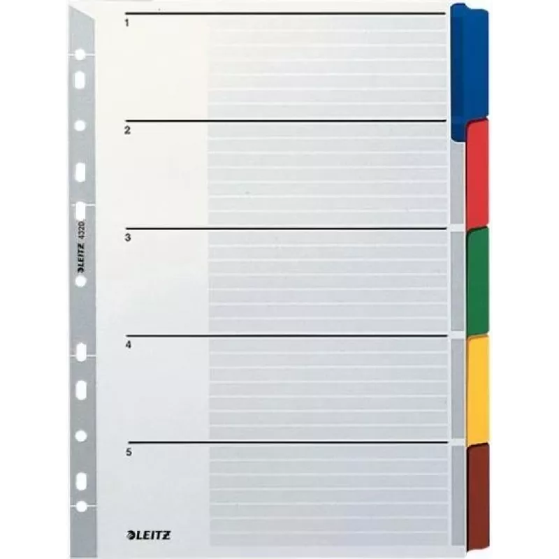 LEITZ Mylar kartoniniai skyrikliai, tušti, A4, 5 dalių, pilki skirtukai, 160 gsm, su rašomu viršelio lapu 4320-00-00