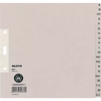 LEITZ Tauenpapier registro skirtukai, A-Z, A4, pusės aukščio, 20 dalių, pilki, 100 gsm, 80 mm perforacija, su skylių sutvirtinimu (6095-00-85)