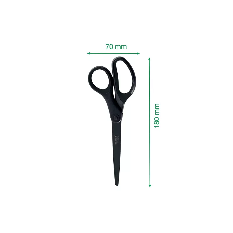 Leitz Titanium Quality žirklės 180 mm, nerūdijančio plieno ašmenys su titano danga, ergonomiškos minkštos rankenos, juodos/raudonos, skirtos popieriui ir audiniams 5419-60-95