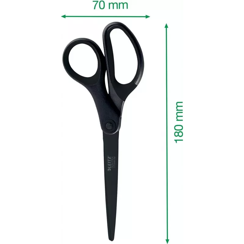 Leitz Titanium Quality žirklės 180 mm, nerūdijančio plieno ašmenys su titano danga, ergonomiškos minkštos rankenos, juodos/raudonos, skirtos popieriui ir audiniams 5419-60-95