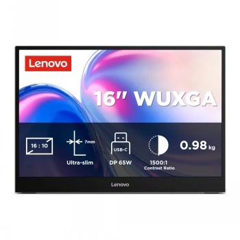 Lenovo L16 16 colių WUXGA nešiojamas IPS monitorius su USB-C, 300 nitų, 60Hz, 3 metų garantija