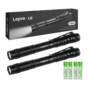 LEPRO 120023-2 Žibintuvėlis 2 vnt., 1000 liumenų LED taktinis žibintuvėlis, IPX4 atsparus vandeniui, reguliuojamas fokusavimas, 5 režimai, aviacinio aliuminio, juodos spalvos