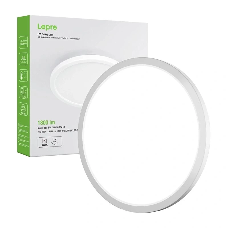 LEPRO 1500038 LED lubinis šviestuvas 18W 1800lm 4000K natūrali balta IP54 montuojamas prie lubų