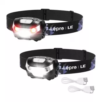 LEPRO 3200008-2 LED priekinė lempa, 2 vnt., 300 liumenų, įkraunama, IPX4, juoda