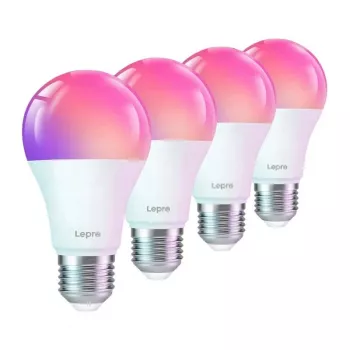 LEPRO B1-EU-4 E27 Wi-Fi LED lemputės, 4 vnt., 9W (60W atitikmuo), 806lm, šilta balta 2700K, reguliuojamo ryškumo, išmaniosios namų sistemos su Alexa ir Google Assistant